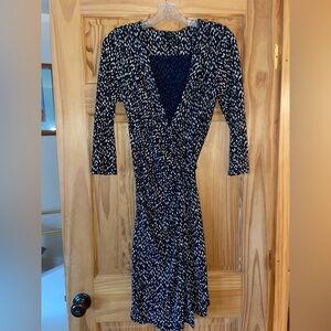 Ann Taylor Navy & White Long Sleeve Wrap Dress